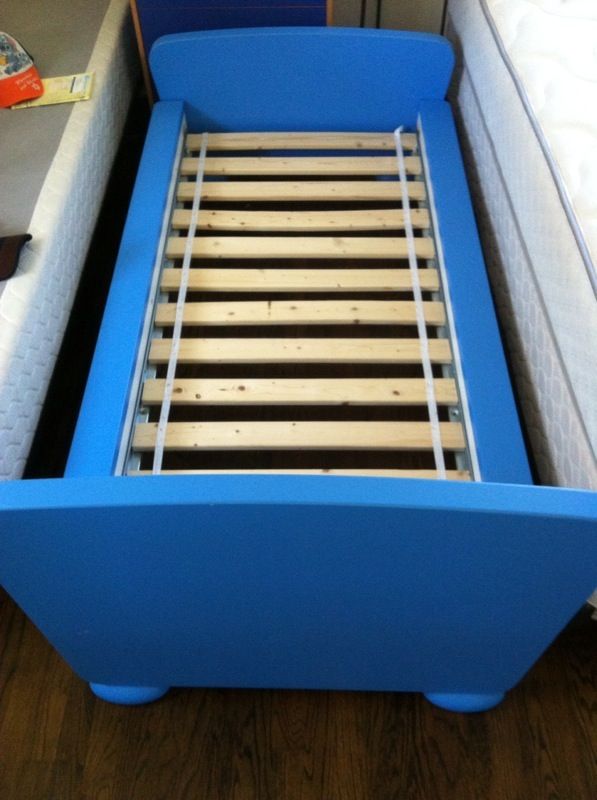 IKEA MAMMUT Bed frame with slatted bed base with brand new mattress blue $100