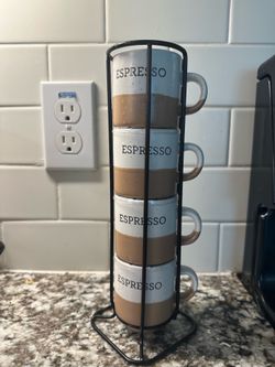 Espresso cup set with rack - set of 4