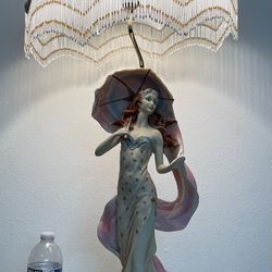 VTG Crosa Collection Lamp Lady Statue Table Lamp with Fringe Shade Tall Statue 