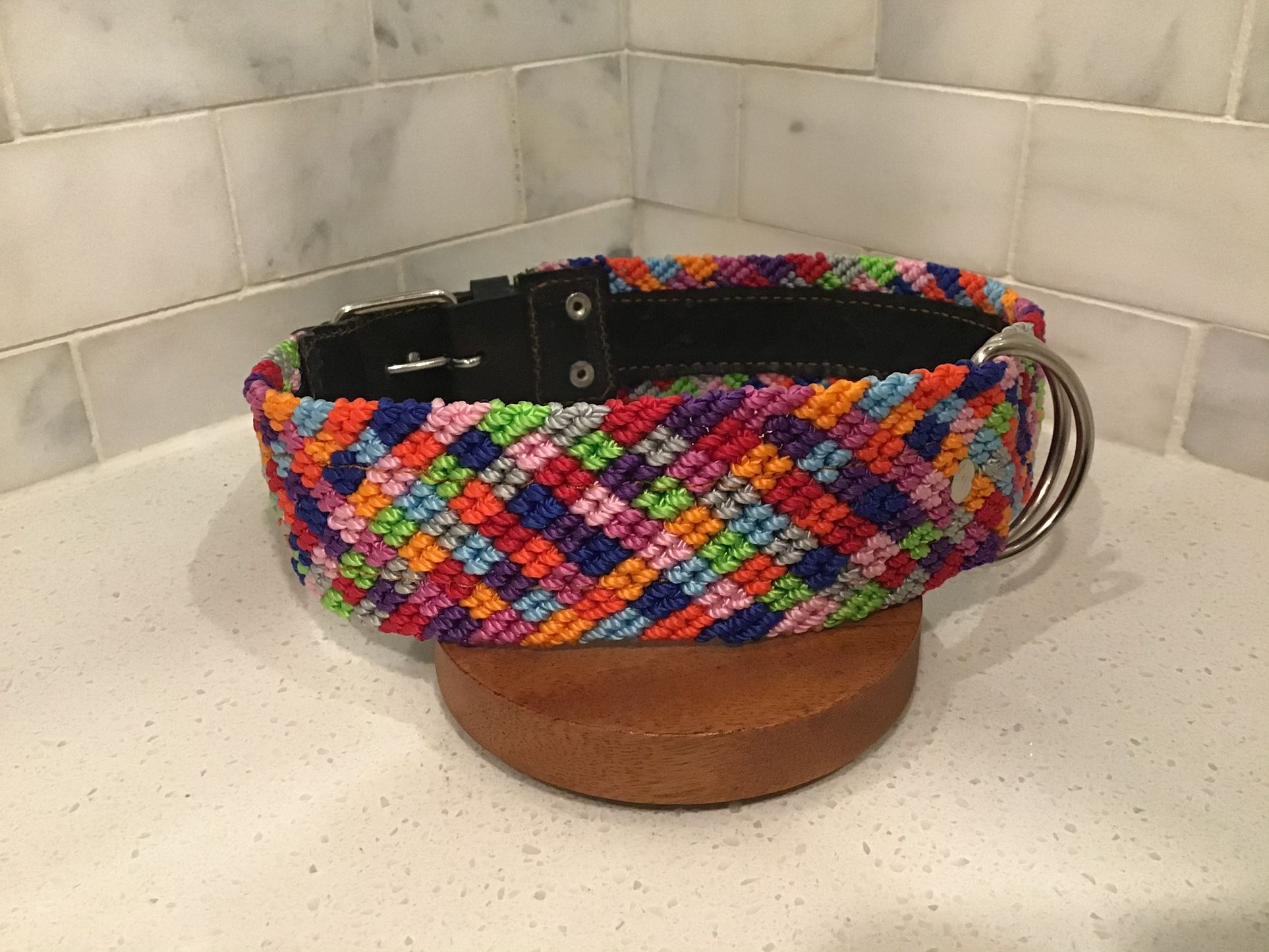 Handmade Dog Collar – 23.5” XL – Multicolor Woven Pattern for Big Dogs