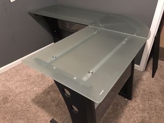 L-shaped computer desk with tempered glass top