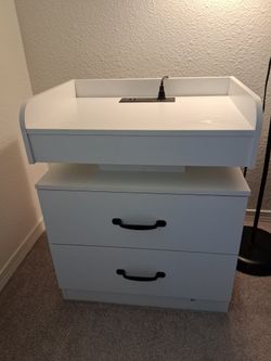 Nightstands with LED & Charging Station, Set of 2, White