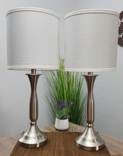 Set of 2 Nightstand Lamps for Bedroom, Living Room, Office with Fabric Shade and Metal Base