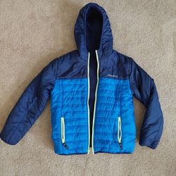 Boy's Blue Puffer Reversible Snow Jacket Size 8/10