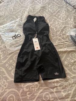 Alo Yoga Black Zip-Up Romper Bodysuit
