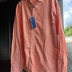 True Rock Men’s Dress shirt, long sleeves, size 2XL, orange and white, button up, new with tags 