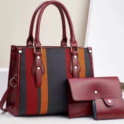 3 Pc. Ladies Tote Bag Set  Orange wallet not included 