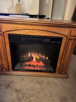 Electric Fireplace with Wood Mantel
