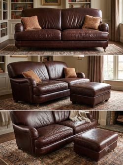 Leather sofa and ottoman