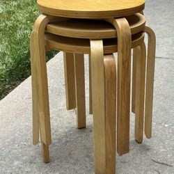 3 Bentwood Stacking Wood Stools