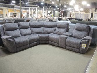 Southern Motion Gray Chenille Reclining Sectional Sofa with Console