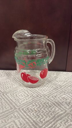Vintage Glass Pitcher with Tomato Print