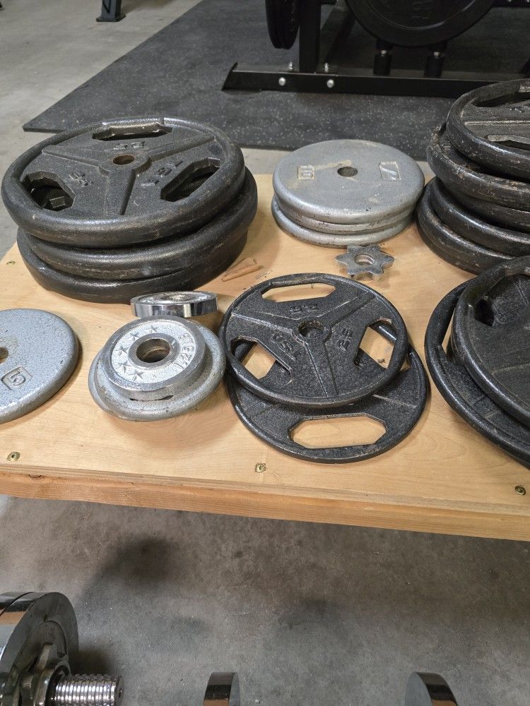2 X Barbell, 1 EZ Bar And Dumbell Set With Weights