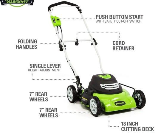 Greenworks Corded Electric Yard Lawn Mower 18 12 Amp Motor Outdoor
