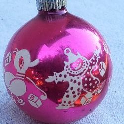 vintage Christmas glass ornaments Made In The USA Shiney Bright pink 

