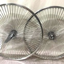 26" Bicycle Wheel Rims Set 140 spokes Front & Rear Chrome Beach Cruiser Lowrider