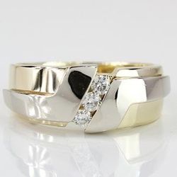 14k Two-Tone Gold 3 Diamonds Groom’s Wedding Ring 