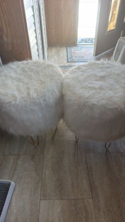 Stools for desk.  White fluffy with golden legs