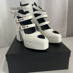 White Platform Heels With Small Black Hearts