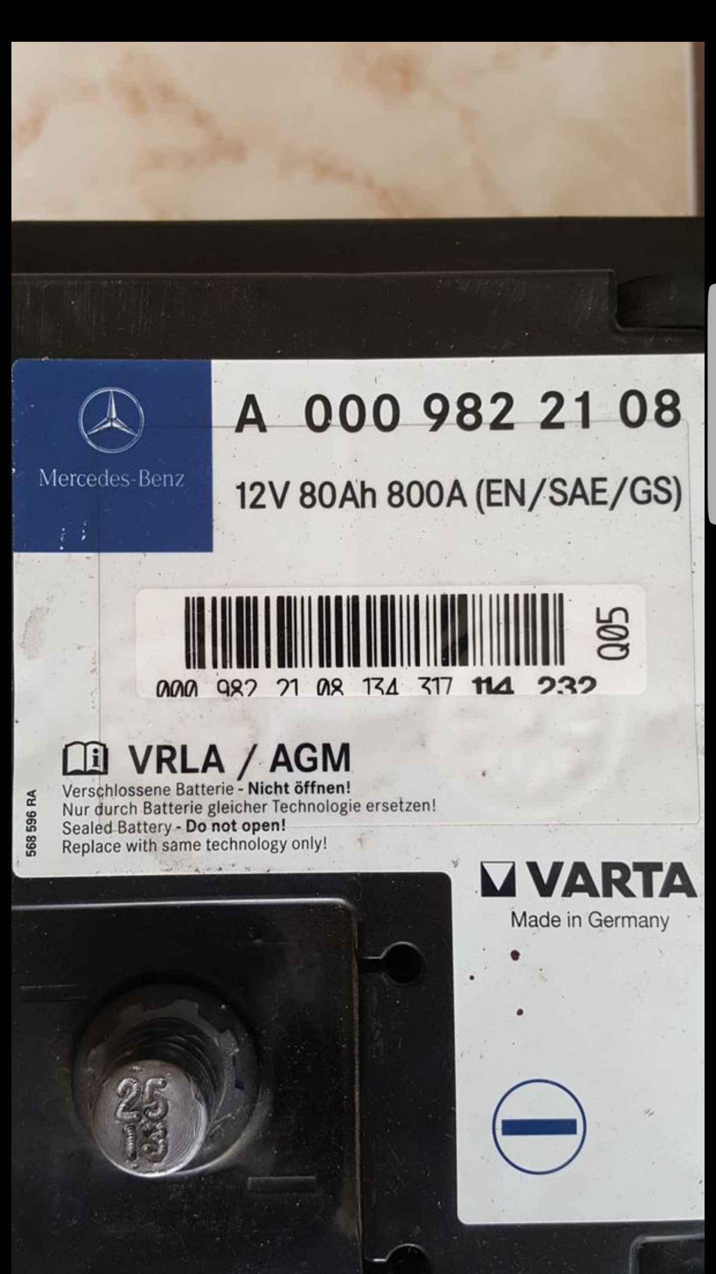 Starterbatterie Varta AGM 12V 80Ah Mercedes Benz