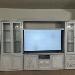 Wall Unit TV Stand with Storage for TVs up to 65", Modern TV Console with LED Lights, solid wood.