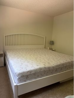 King Size White Wood Bed Frame with Spindle Headboard No Mattress Included