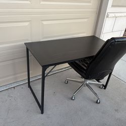Black Modern Desk + Rolling Office Chair – Great Condition
