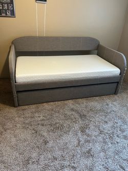 Gray Upholstered Twin Daybed with Trundle