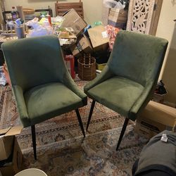 New Two Green Suede Dinette Chairs