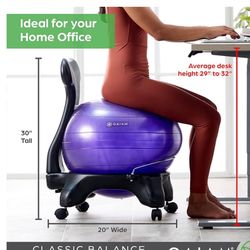 Gaiam Classic Balance Ball Chair - Ergonomic Stability Chair for Desk & Office | Yoga Ball Seat