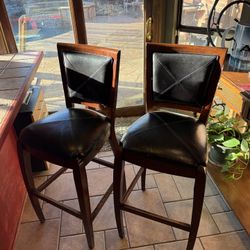 Wood counter height bar stools with padded seats pair