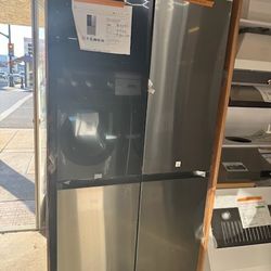 New In The Box Samsung Bespoke 29 Cu Ft Standard Depth 4-Door Flex French Door Refrigerator In Stainless Steel  With  Charcoal Beverage Zone        Re