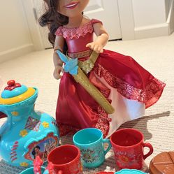 Disney, Elena of Avalor, doll and tea set