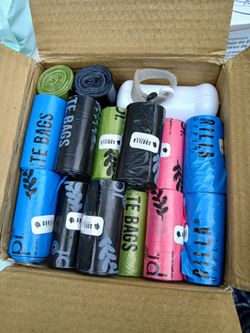New GORILLA SUPPLY 1000 multicolor poop bags for dogs with Dispenser and Leash Tie, 9" x 13", Mixed
