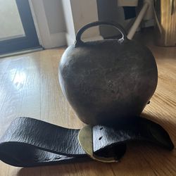 Antique Cow Bell With Leather Strap