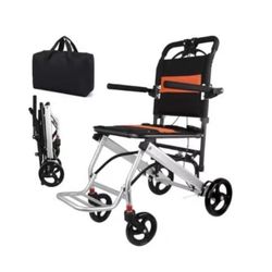 Portable Folding Wheelchair, Travel with handbrake, Support 220lbs, Only 16 lbs Ultra-Light Wheelchair for Seniors(with Bag)