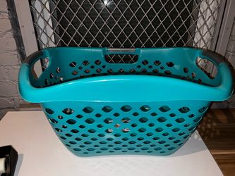 Teal Plastic Laundry Basket with Handles