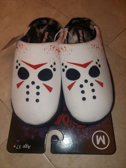 New Adult Friday The 13th Slippers Size Medium Halloween - Blood Spatter Edition - Rare - NWT - Jason Voorhees - Mens Womens Unisex