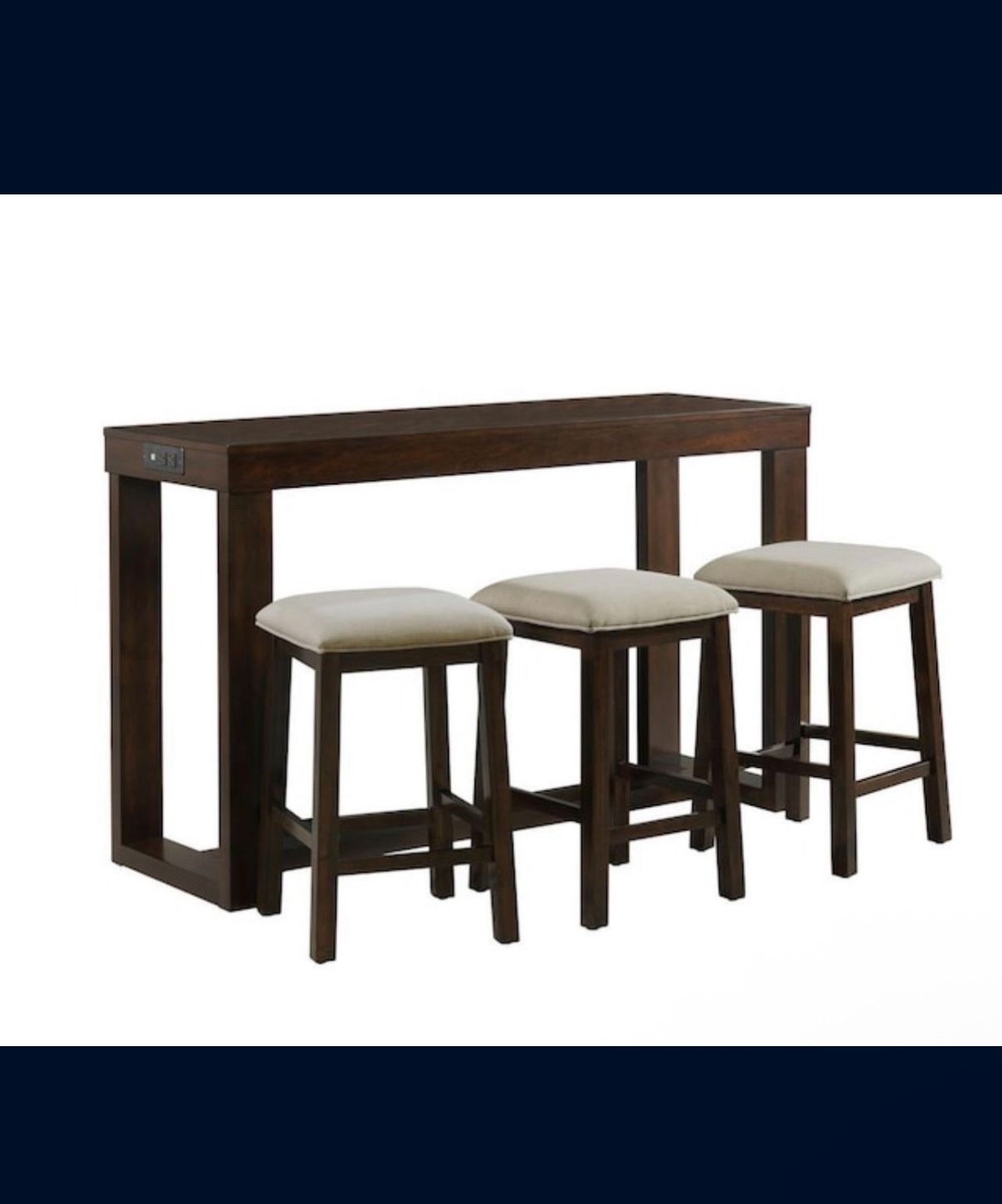  4 Piece Espresso & Beige Upholstered Sofa Table Set