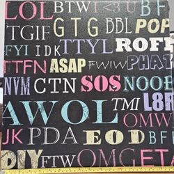 18x18" Print of common internet abbreviations & acronyms like LOL/BTW/TGIF/SOS/I