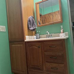 Wood Vanity And cabinet Combo