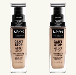 2 Pieces Of NYX PROFESSIONAL MAKEUP Can't Stop Won't Stop Foundation, 24h Full Coverage Matte Finish - Light Ivory