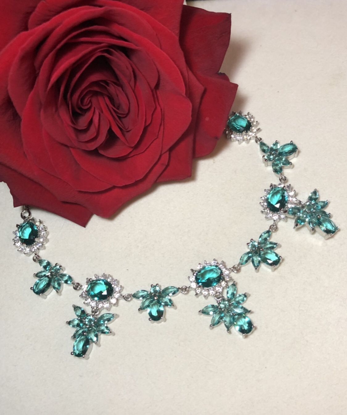 Sterling Silver.925 Rich Blue Aquamarine And CZ Necklace
