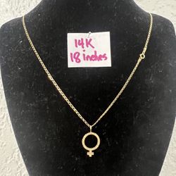14K Solid Gold Chain and Pendant For Wedding 18 Inches Long 