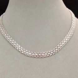 Preowned 925 sterling silver Milor Italy Flat Link women men choker Necklace 