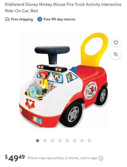 Kiddieland Disney Mickey Mouse Fire Truck Activity Interactive Ride On Car, Red.