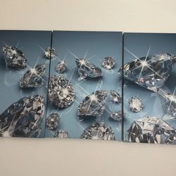 Shiny Blue Large & Small Diamond Geometric Fashion Digital Art Modern Art Picture 
