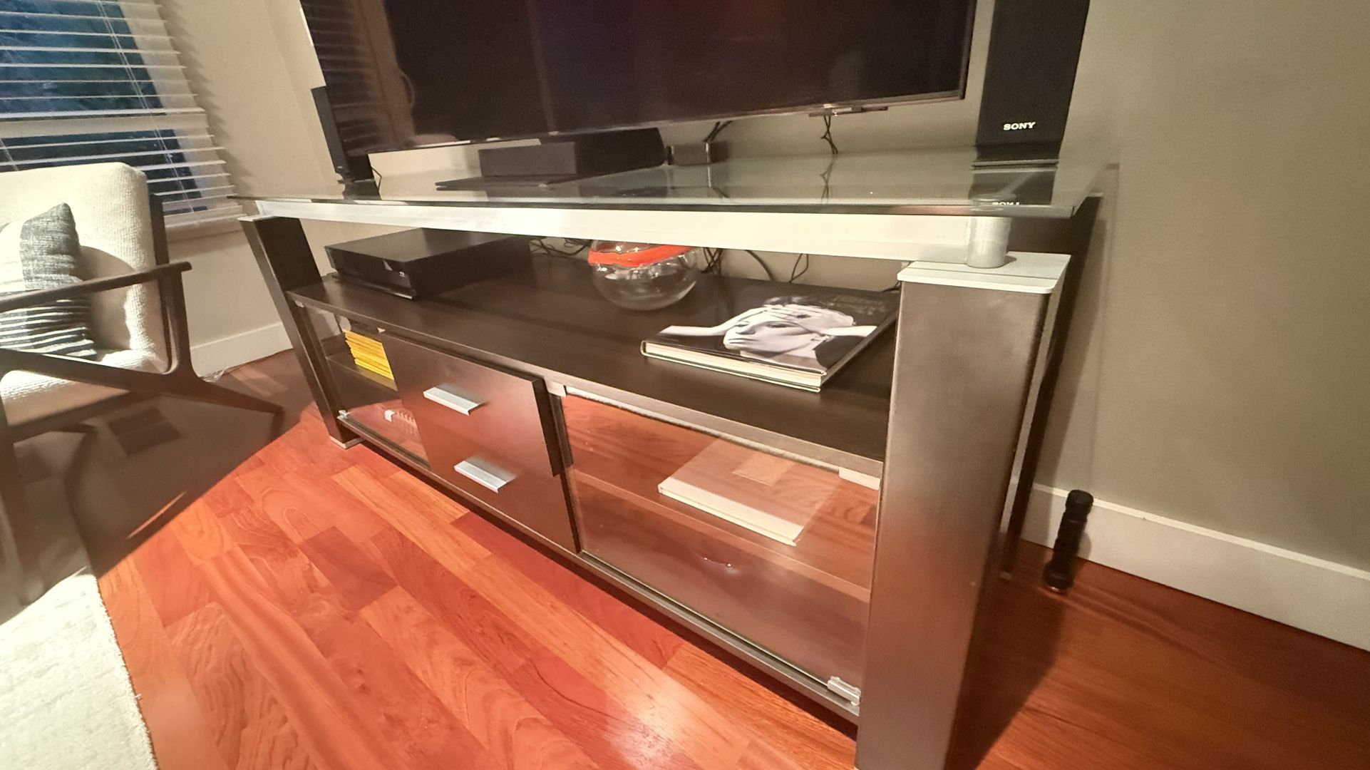 Modern Espresso walnut Wood Media Center 