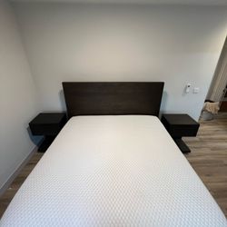 Dark Wood Bed Frame  With Drawers And Nightstands 