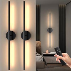 Tartek Battery Operated Wall Sconces Set of Two, Rechargeable Wall Lights with Remote Control, Dimmable 3000K-6000K LED Wall Lamp, 360°Rotate, Long Wi